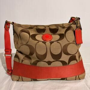 Coach Signature Canvas Shoulder Bag - Y2K, Orange Suede Accents